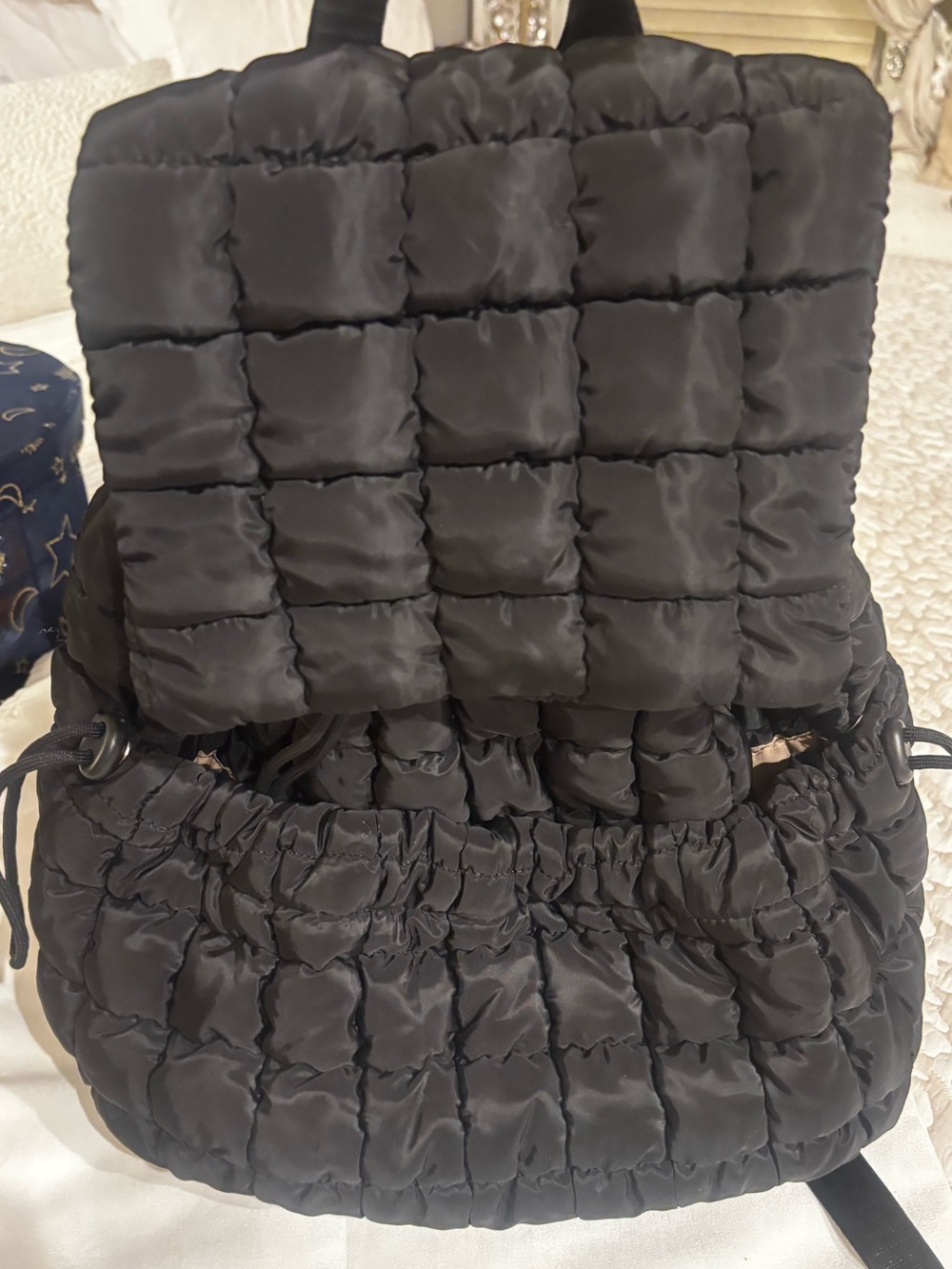 Quilted Drawstring Backpack - Black - Picture 7 of 7
